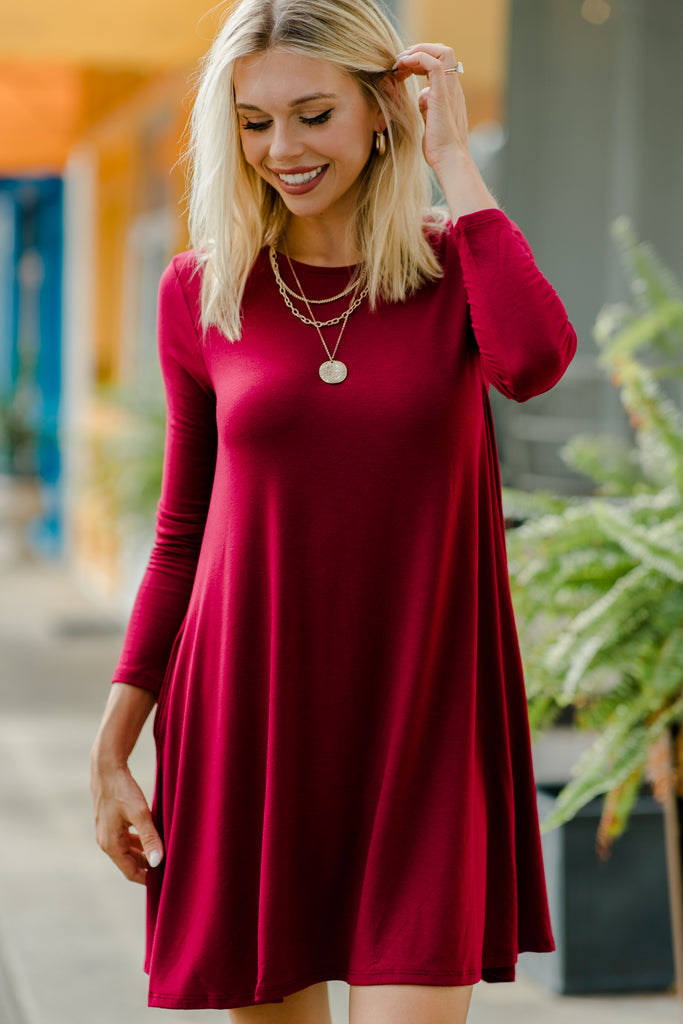 red long sleeve swing dress