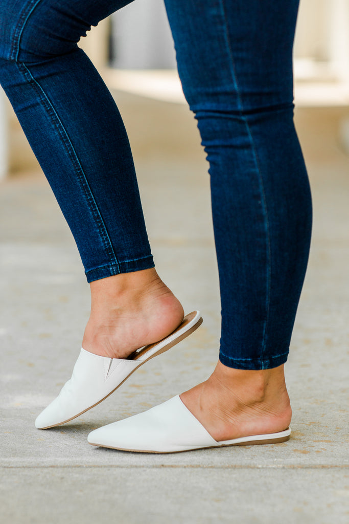 Better Than Ever White Flat Mules 