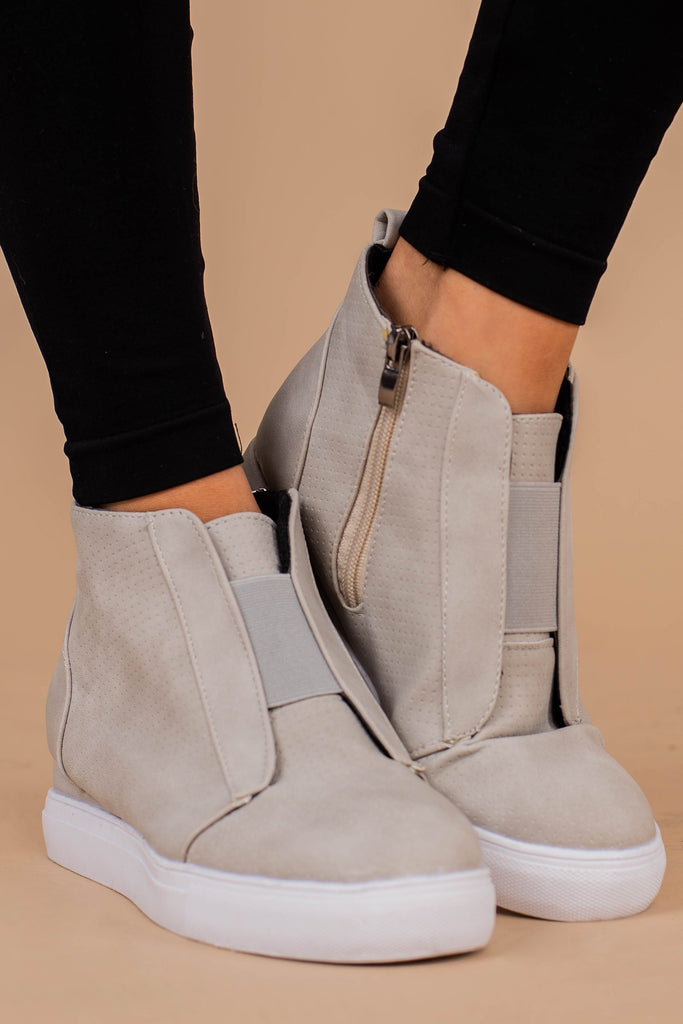 Casual Gray Wedge Sneakers - Cute Shoes 