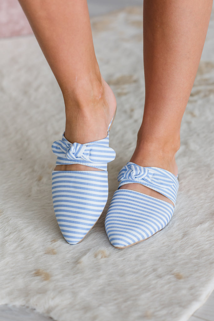 blue and white striped flats