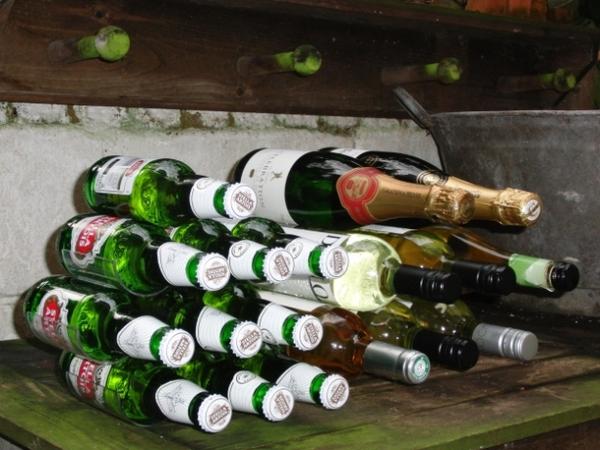 Wine rack and beer rack freezing outside