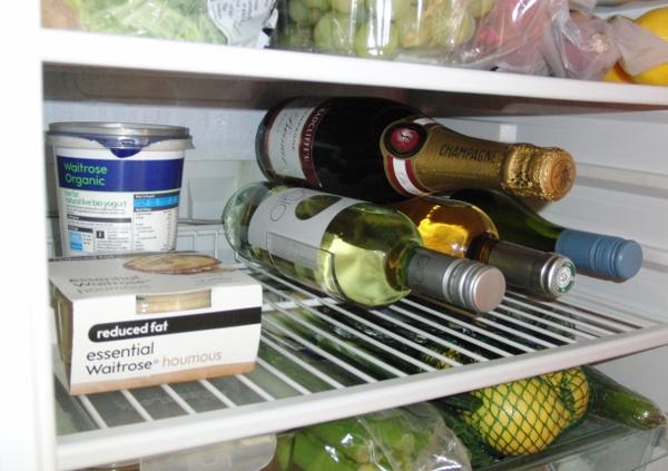Wine rack in fridge chilling