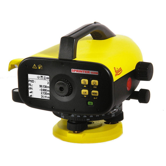 Black and Yellow Leica Sprinter 150M used to calculate heights and for tracking and monitoring