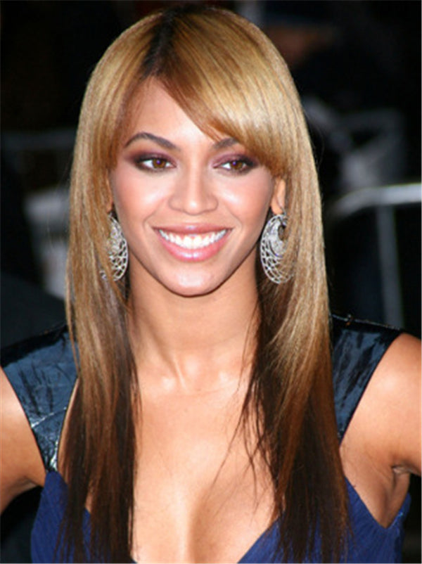 Beyonce Knowles Long Layered Straight Full Lace100 Human Hair Wig