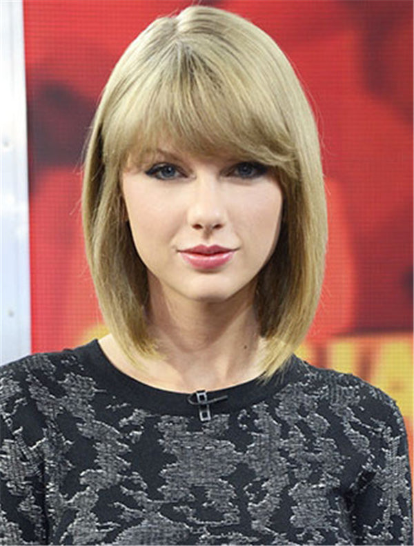 New Design Shoulder Length Straight Blonde With Bangs Taylor Swift