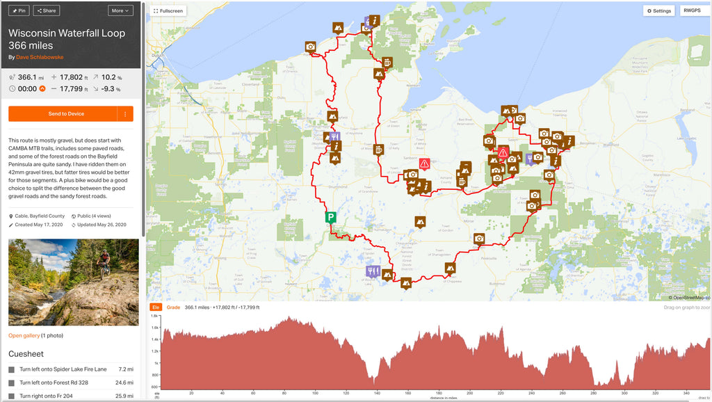 wisconsin waterfall bikepacking route