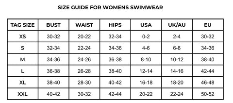 avid swim size chart