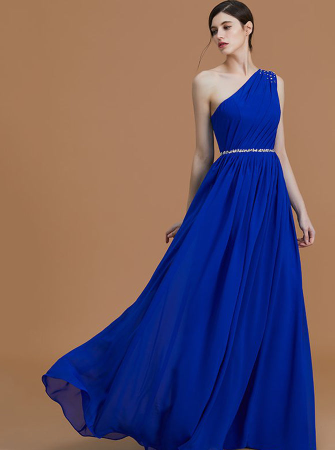 royal blue one shoulder bridesmaid dress