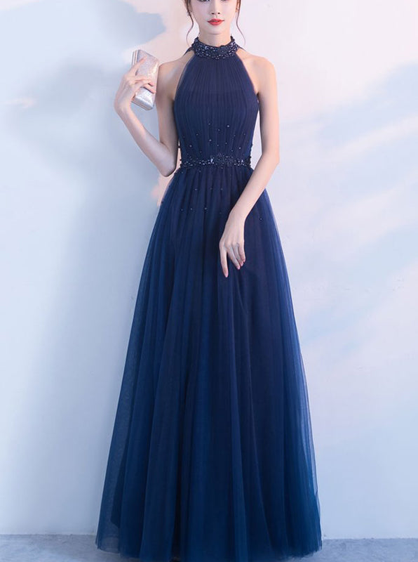 navy blue chiffon dress long