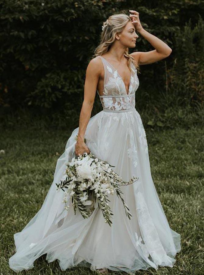 champagne wedding dress with white lace overlay