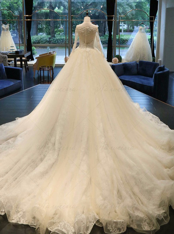 ball gown wedding dress with cathedral train
