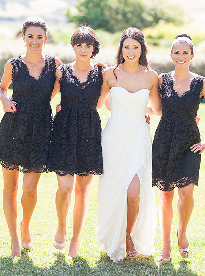 black bridesmaid dresses short