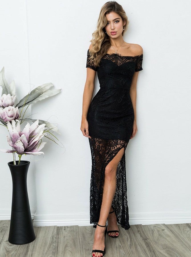 black formal dresses short with sleeves