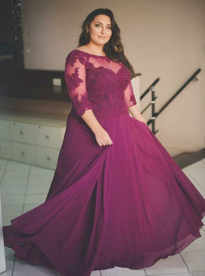 Burgundy Plus Size Prom Dresses,Plus Size Prom Dress with Sleeves,Long