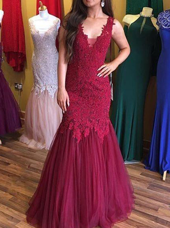 lace fishtail prom dress