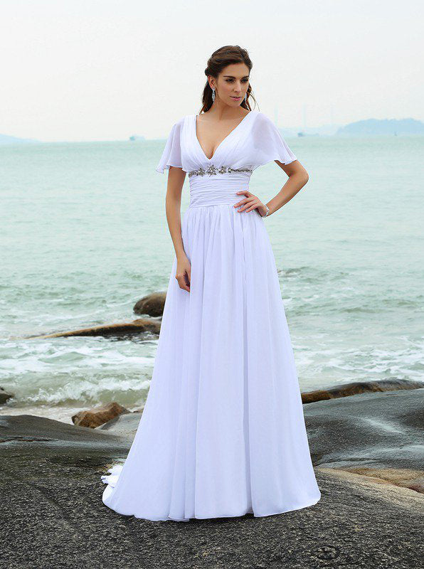 Chiffon Wedding Dresses Beach Wedding Dress Wedding Dress With Sleeves Wd00281