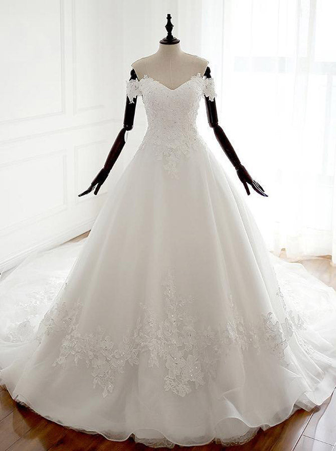 off the shoulder bridal dress