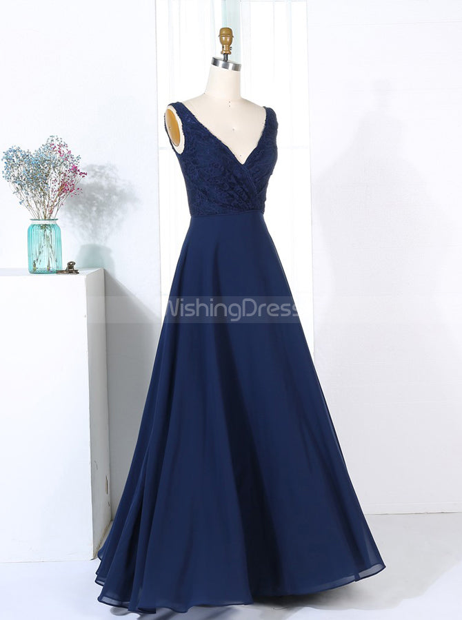 navy a line bridesmaid dress