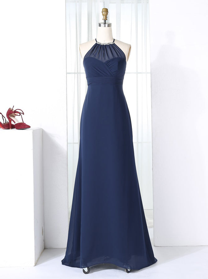 navy high neck bridesmaid dress