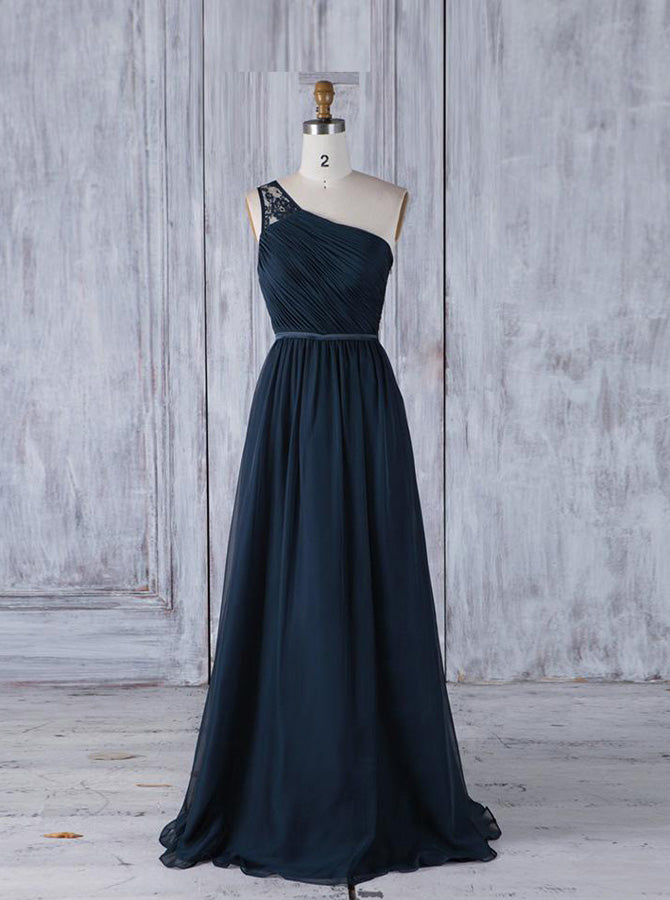 navy blue one shoulder dress