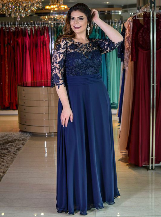 navy blue plus size prom dress