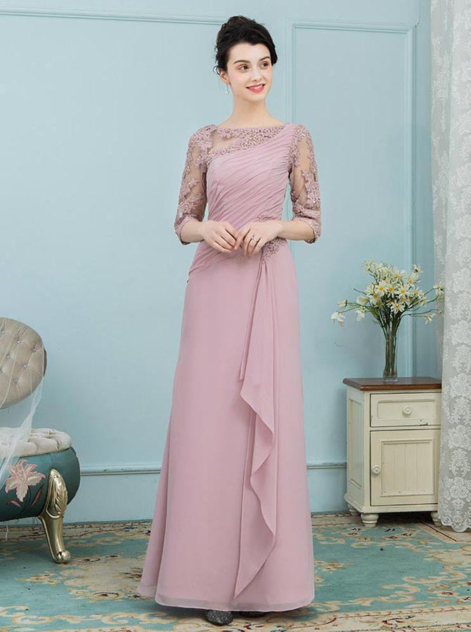 long one shoulder lace bridesmaid dress