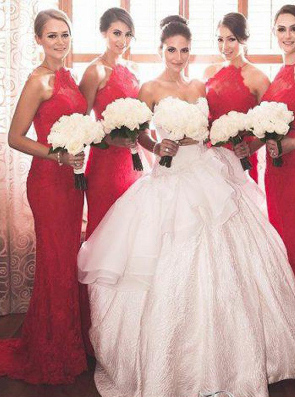 red lace bridesmaid dresses