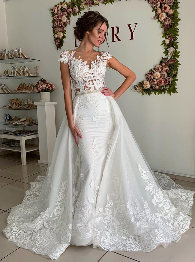 fitted wedding dress with detachable skirt