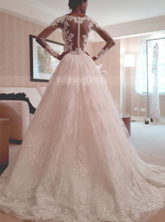 long sleeve wedding dress with overskirt