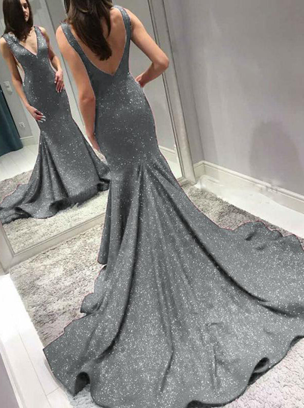 Grey Mermaid Prom Dresses,Formal 