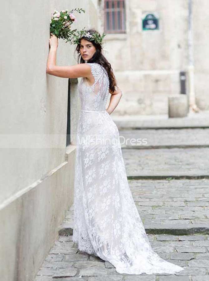 boho high neck wedding dress