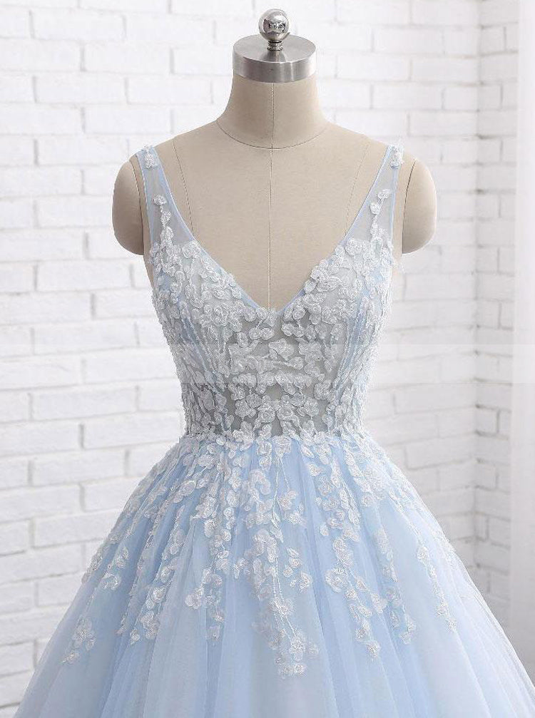 light blue and white wedding dress