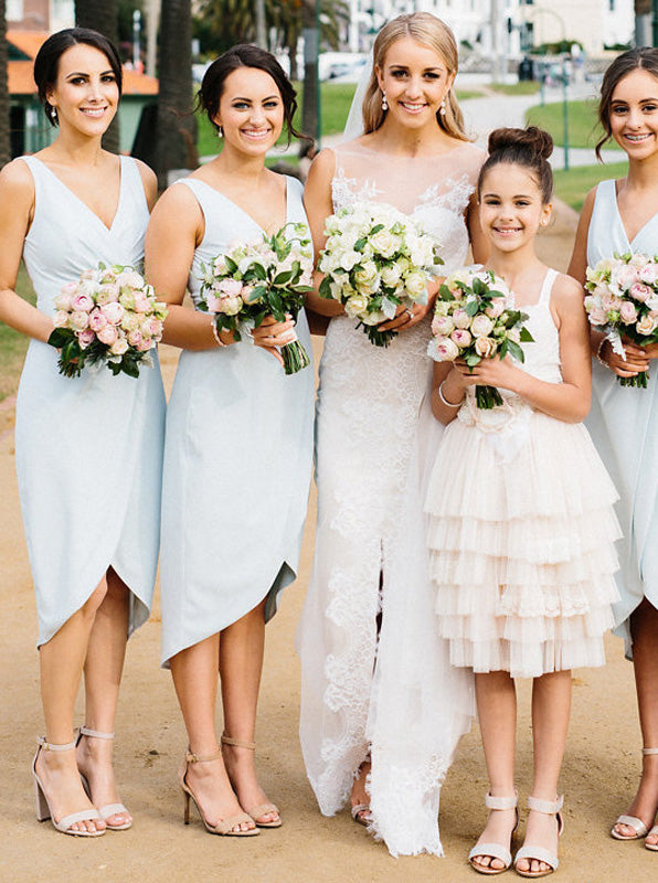 sky blue short bridesmaid dresses