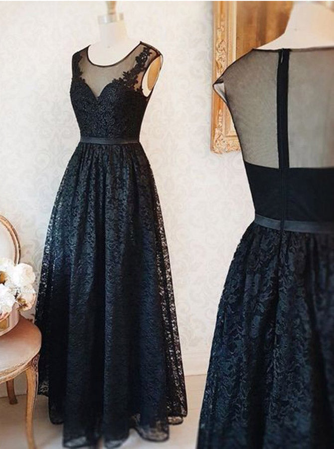 black lace bridesmaid dresses long