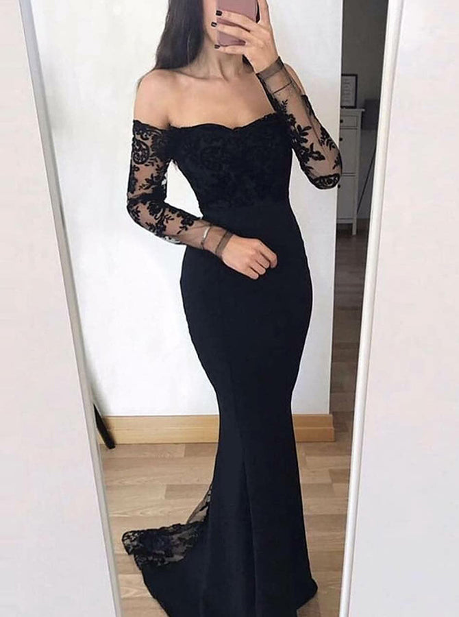 off the shoulder long sleeve dress prom