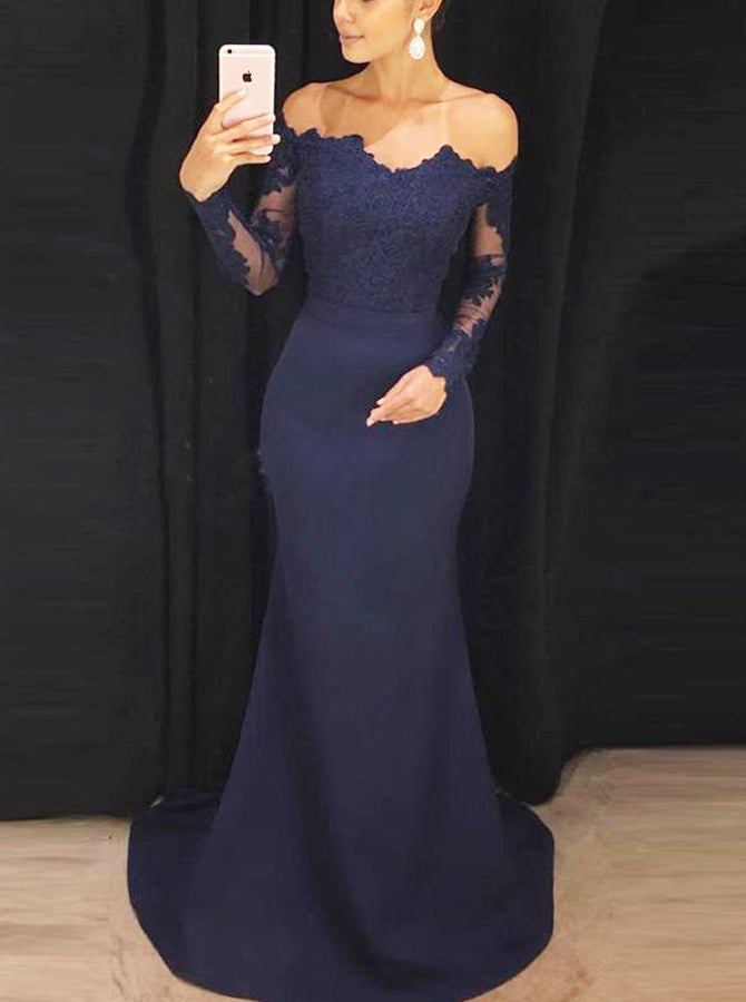 off the shoulder evening gowns with sleeves