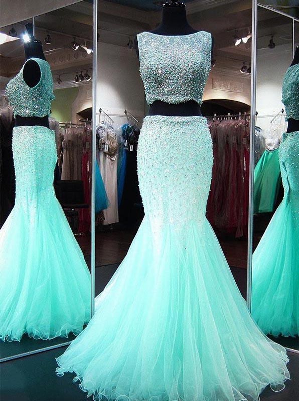 mint green mermaid prom dress