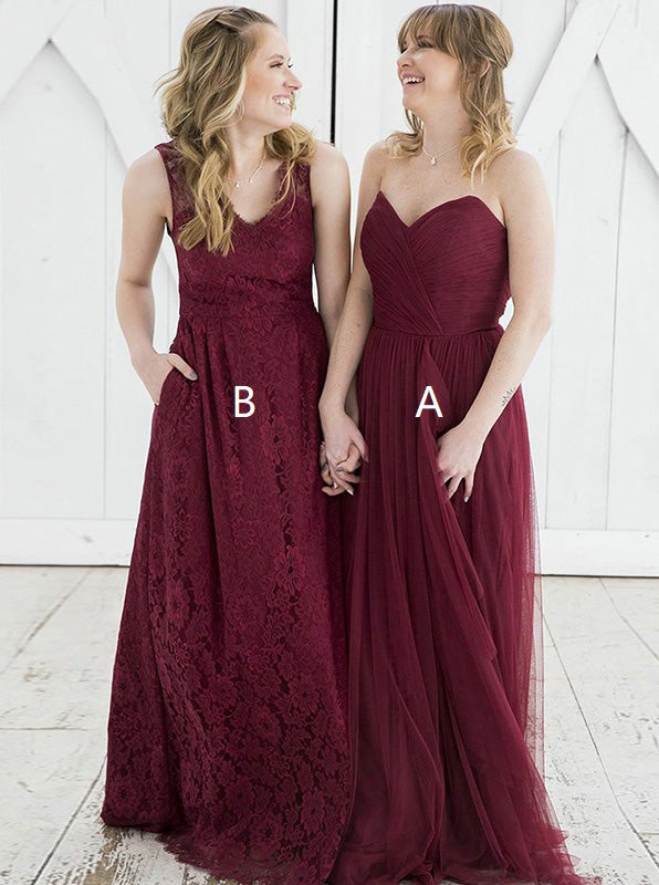 mismatched burgundy bridesmaid dresses