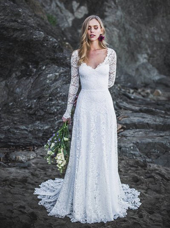 Modest Lace Wedding Dresses Destination Wedding Dress With Sleeves