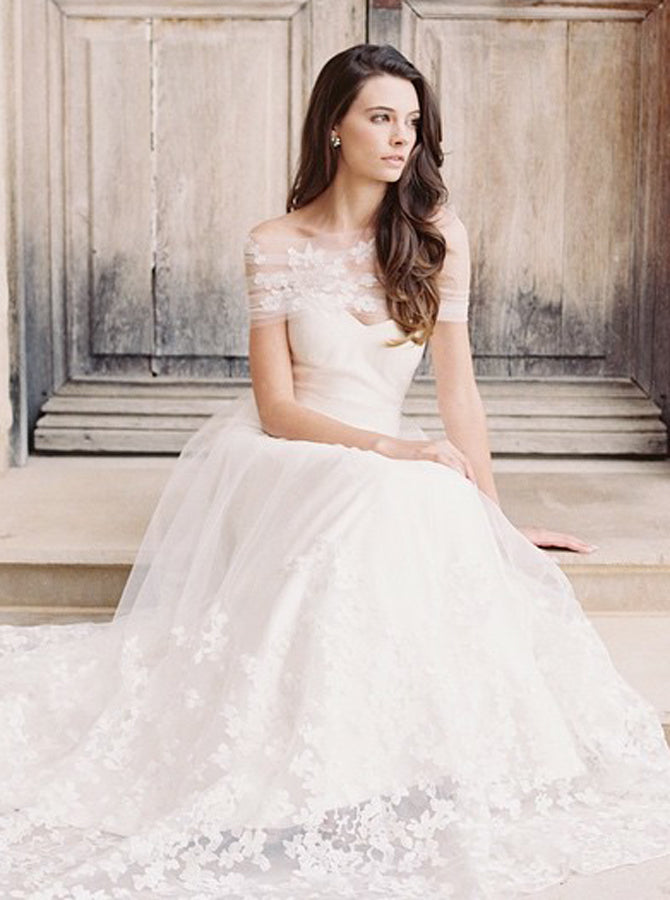 tulle off shoulder wedding dress