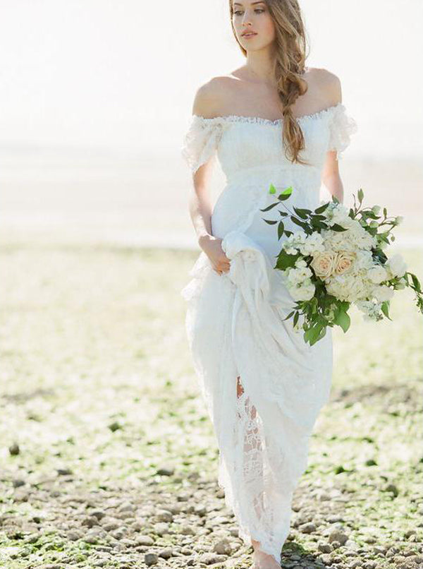 Off The Shoulder Wedding Dresses Lace Wedding Dress Beach Wedding Dress Boho Bridal Dress Wd00148