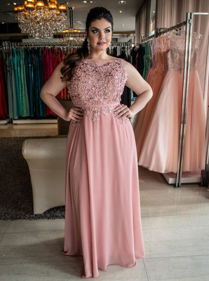 Plus-Sized Pink Dresses, Blush Pink Plus Evening Gowns