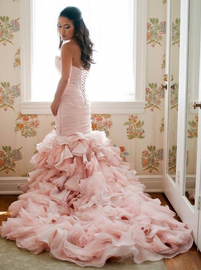 ruffled organza mermaid wedding dress