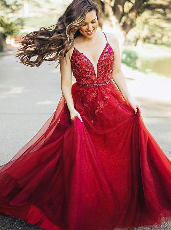 Princess A-line Prom Dress,Red Tulle 