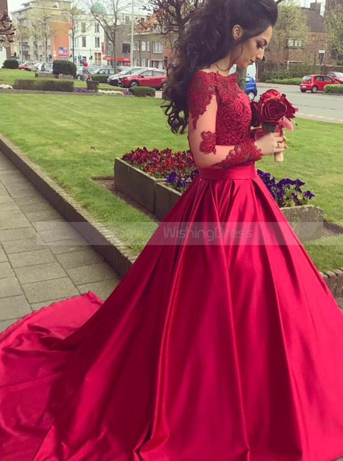 red long sleeve prom dresses plus size