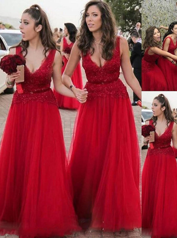 red tulle bridesmaid dress