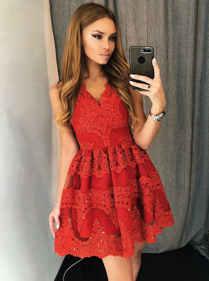red lace hoco dress