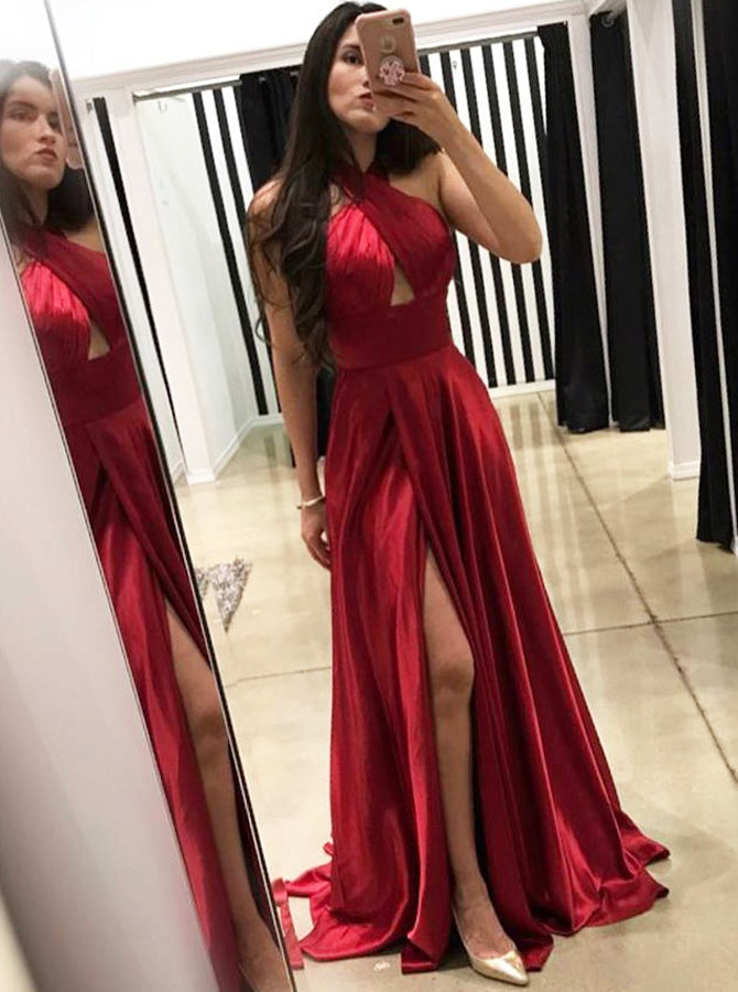 red formal dress with slit