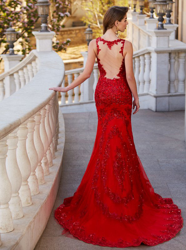 Red Prom Dresses,Mermaid Evening Dress,Fitted Prom Prom