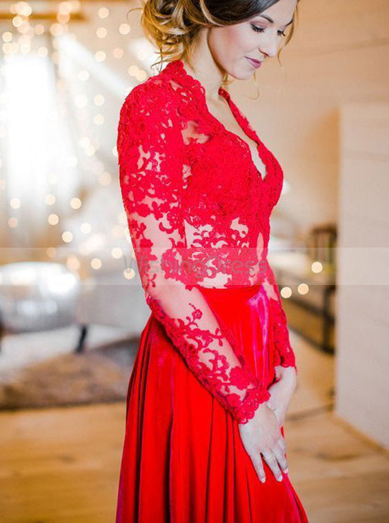 red long sleeve wedding dress